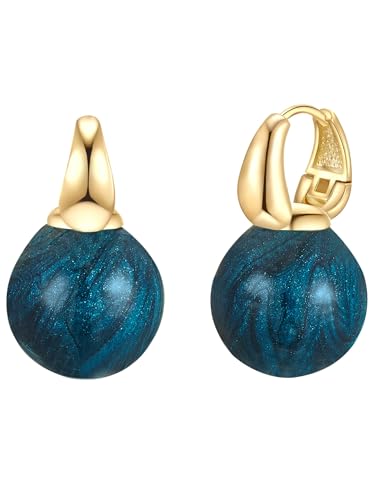 Yokoamii Damen Creolen Metall-Legierung gelbvergoldet 14 Karat Plastikperle 16,0-17,0 mm dunkelblau Emaille dunkelblau Modeschmuckohrcreolen von Yokoamii