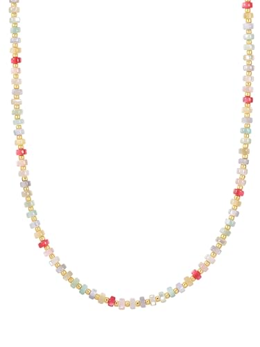 Yokoamii Damen Kette aus Messing gelbvergoldet 14 Karat mit Muschelkernperle 4,1 mm weiß blau grün rosa rot von Yokoamii