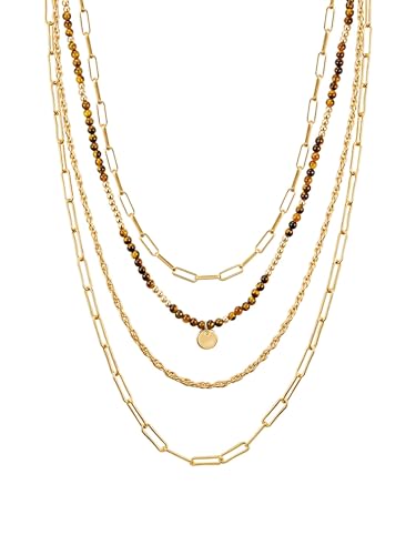 Yokoamii Damen Kette aus Metall-Legierung gelbgold mit Achat braun Modeschmuckhalskette von Yokoamii