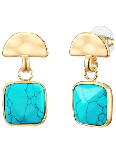 Yokoamii Damen Ohrhänger Metall-Legierung Gelbgold-Optik Türkis (rek.) türkis Modeschmuckohrhänger von Yokoamii