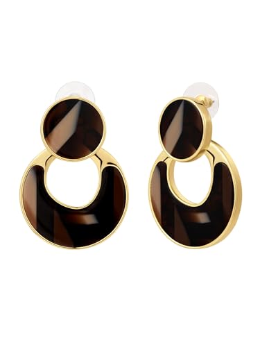 Yokoamii Damen Ohrhänger Metall-Legierung gelbvergoldet 14 Karat mit Kunststoff braun Modeschmuckohrhänger von Yokoamii