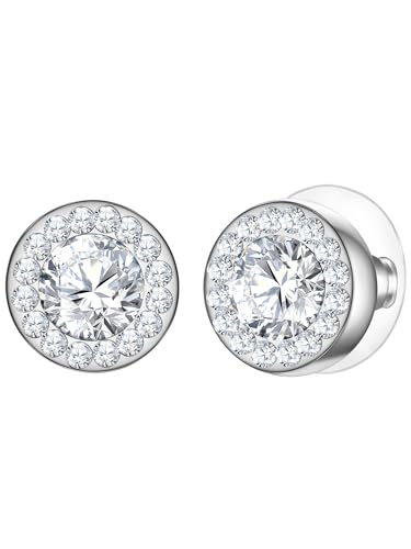 Yokoamii Damen Ohrstecker Metall-Legierung Silber-Optik mit Glaskristall weiß Modeschmuckohrstecker von Yokoamii