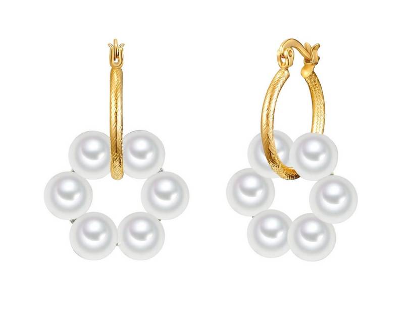 Yokoamii Paar Creolen Set: Y34 (2-tlg), Creolen gelbgold Muschelkernperle weiß von Yokoamii