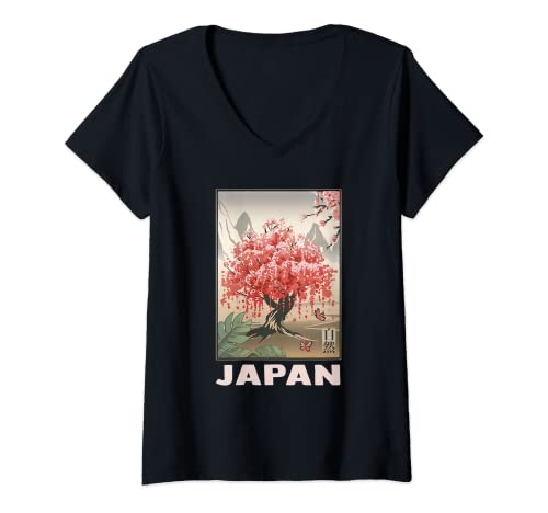 Damen Japan Kirschblüte Sakura - Yokohama Tokio Nagoya Sapporo T-Shirt mit V-Ausschnitt von Yokohama Tokio Nagoya Sapporo Kyoto