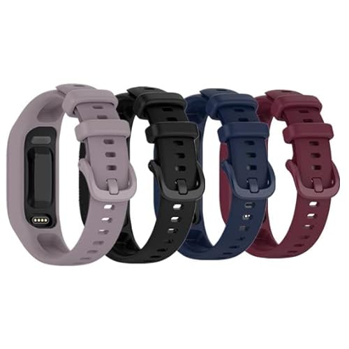 Yoktburu 4 Pack Armband Kompatibel mit Garmin Vivosmart 5, Einstellbar Silikon Armbänder Sport Band Ersatzarmband für Vivosmart 5 für Damen und Herren (S, Lila+Schwarz+Blau+Rot) von Yoktburu
