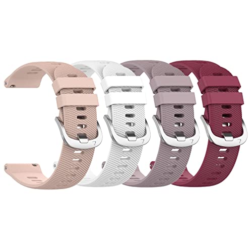Yoktburu Armband Kompatibel mit Garmin Forerunner 255S/vivoactive 4S/vivomove 3S/Venu 2S, 18mm Einstellbar Silikon Armbänder Ersatzarmband für Damen Herren (rosa+weiß+lila+burgund) von Yoktburu