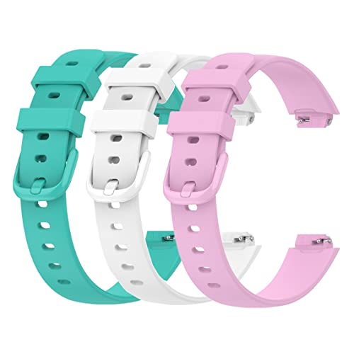 Yoktburu Armband für Fitbit Inspire 3, 3 Stück Silikon Armbänder Einstellbar Sports Ersatzarmband Kompatibel mit Fitbit Inspire 3 für Damen Herren (S, Teal+weiß+lila) von Yoktburu