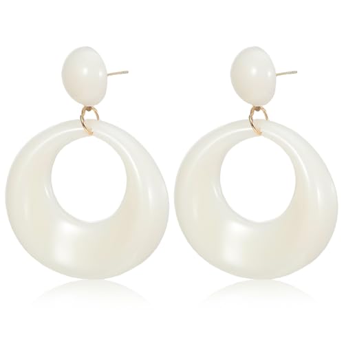 1 Paar 70er Jahre Vintage Ohrringe Weißen Hohle Runde Ohrringe Harz Ohrstecker für Damen Weiß Harz Creolen Ohrhänger Geeignet für Partys Tänze Kostümparty von Yolev