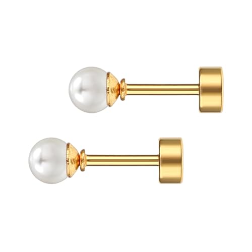 Perlen Ohrstecker Damen Kleine Gold Ohrringe Weiße Perlen Mädchen Vintage Stil Elegante Perlenohrringe Stecker 5 mm für Damen Mädchen Herren von Yolev