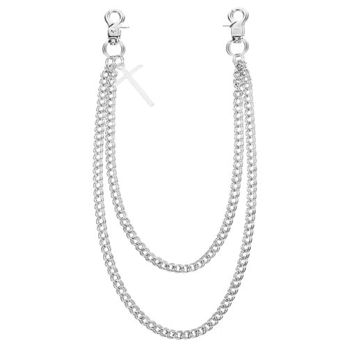 1 Stück Hosen Kette 49 cm, Doppellagig Wallet Chain, Punk Schlüsselkette mit Karabiner, Metall Gothic Hosenkette für Jeans Brieftaschen DIY Tascheherstellung Herren Damen von Yolev