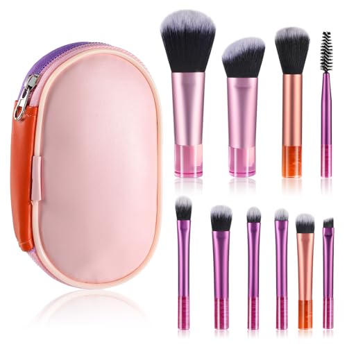 10 Stück Reise Pinselset Makeup Mini Make Up Pinsel Set mit Aufbewahrungstasche Kosmetikpinsel Set Tragbarer Schminkpinsel Set zum Bürsten von Wimpern Foundation Lidschatten Kontur Rouge von Yolev