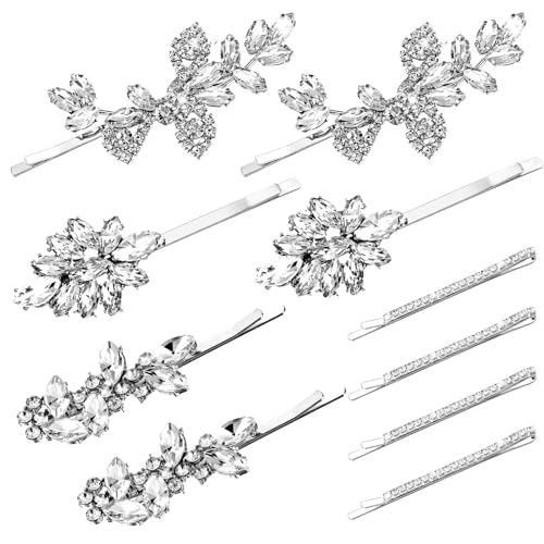 10 Stück Haarspange Silber Glitzer Braut Haarschmuck Silber Haare Strass Hochzeit Kristall Haarklammer Hochzeit Braut Französische Haarnadeln Haarclips Kopfstücke Schmuck Mädchen Frauen von Yolev
