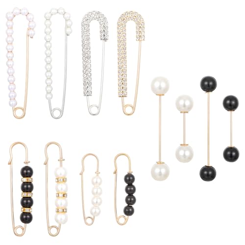 12 Stück Schleppennadel Brautkleid Perlen Brosche Damen Strass Sicherheitsnadel Brosche Clips Kristall Perle Pins Deko Nadeln für Tüchern Pullover Hosen Röcke von Yolev