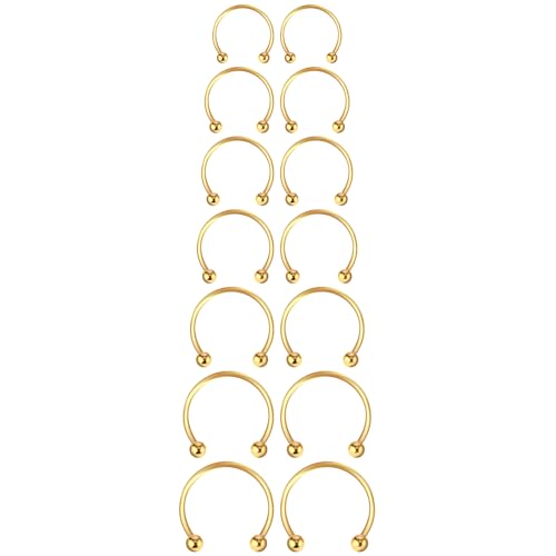 14 Stück Hufeisen Septum Nasenring Edelstahl Fake Nasenpiercing 6-14mm Septum Piercing Hufeisenringe Chirurgenstahl Augenbrauen Ohrringe Lippen Hufeisen Piercing für Frauen Männer (Gold) von Yolev