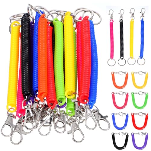 16 Stück Coil Springs Schlüsselanhänger, Spirale Schlüsselanhänger Einziehbare Personalisierte , Bunt Autoschlüsselanhänger mit Karabinerverschluss, Elastic Coil Lanyard, für Autoschlüssel Anhänger von Yolev