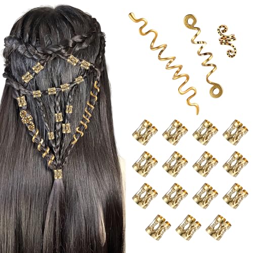 18 Stück Metall Haarschmuck Gold Dreadlocks Schmuck Gold Haarschmuck für Zöpfe Pirat Goldene Haarringe Braids Verstellbar Cuffs Haar Dreadlock Zubehör für Damen Herren von Yolev