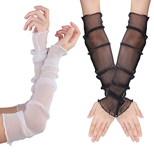 2 Paar Armstulpen Damen Kühlung Arm Ärmel Lange Ultradünne Fingerlose Ellbogen Sommerhandschuhe Sonnenschutz UV Schutz Kühles Netz Tül Fingerlose Armstulpen Perfekt Party Outdoor Sportaktivitäten von Yolev