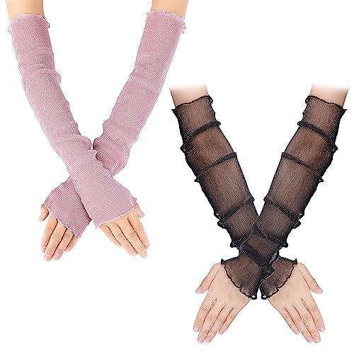 2 Paar Armstulpen Damen Kühlung Arm Ärmel Lange Ultradünne Fingerlose Ellbogen Sommerhandschuhe Sonnenschutz UV Schutz Kühles Netz Tül Fingerlose Armstulpen Perfekt Party Outdoor Sportaktivitäten von Yolev