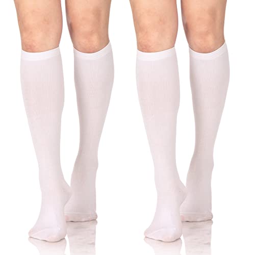 2 Paar Damen Kniestrümpfe Weiße Overknees Strümpfe Stretch Samt Sportsocken Mädchen Lolita Hohe Socken Cosplay Uniform Kostüm Zubehör von Yolev
