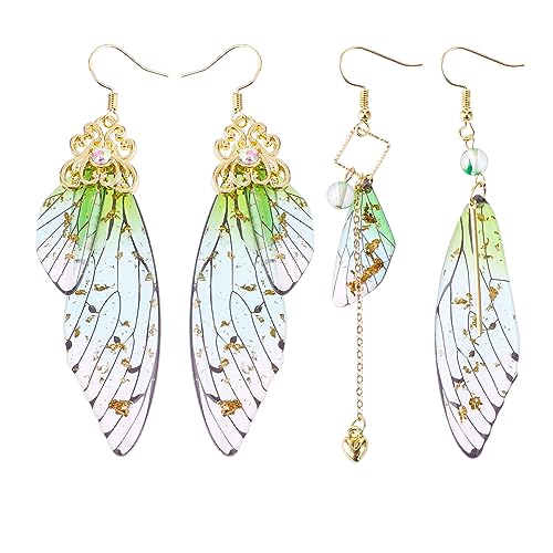 2 Paar Schmetterling Ohrringe Schmetterlingsflügel Feenflügel Ohrringe Goldfolie Simulation Insekt Feen Flügel Ohrringe Wing Foil Asymmetrische Elfen Ohrringe Damen Mädchen Earrings Aesthetic von Yolev