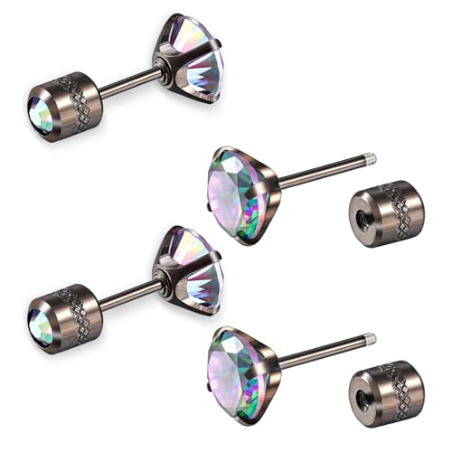 Yolev 2 Paar Titan Ohrringe Damen Herren Medizinische Ohrstecker für Empfindliche Ohren Schraube Zurück Hypoallergen Edelstahl Ohrstecker Titan Earrings Mondstein Opal Kleine Knorpel Piercing von Yolev