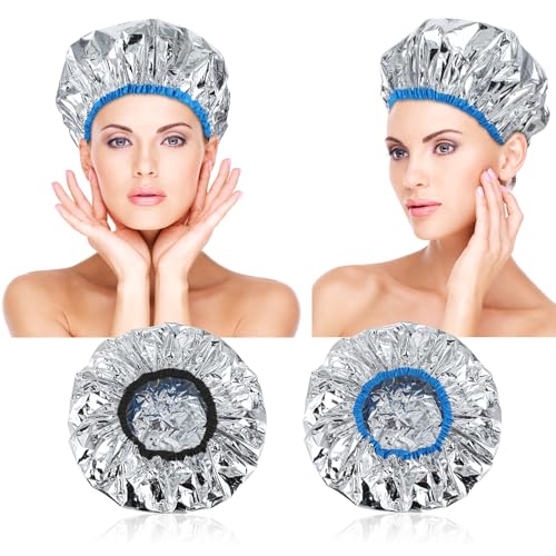2 Stück Shower Cap Deep Conditioning Hair Cap Aluminiumfolie Duschhaube Wiederverwendbare Haarpflege Duschhaube Damen Wärmehaube Haare Haarhaube Färben Heizkappe von Yolev
