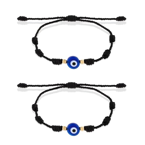 2 Stück Evil Eye Armband Schwarz Nazar Geflochtenes Armband Verstellbares Kabbalah Schutzarmband für Damen Herren Geknüpftes Glücksarmband Freundschaftsarmband von Yolev