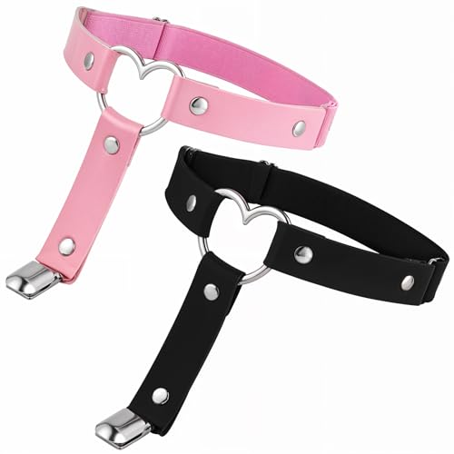 2 Stück Leder Bein Strumpfband Damen Verstellbar Punk Gothic Strumpfband Schwarz Rosa Anti Rutsch Clip Strumpfhalter Halloween Karneval Cosplay Party Zubehör von Yolev