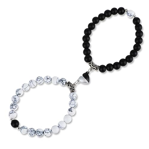 2 Stück Magnetische Pärchen Armband Paare Damen Herren Partnerarmbänder Fernbeziehung Armband Herzförmige Partner Armbänder BFF Freundschaftsarmbänder für Freund Freundin Liebhaber Beste Freundin von Yolev