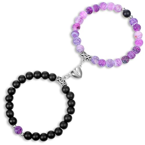 2 Stück Magnetische Pärchen Armband Paare Damen Herren Partnerarmbänder Fernbeziehung Armband Herzförmige Partner Armbänder BFF Freundschaftsarmbänder für Freund Freundin Liebhaber Beste Freundin von Yolev