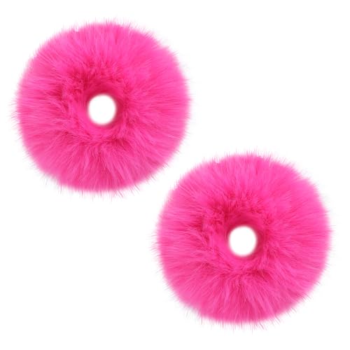 2 Stück Pompom Haargummi Scrunchie Dicke Elastische Haargummis Damen Niedliches Plüsch Fuzzy Haargummis Pferdeschwanz Clip Plüsch Zopfgummis Haarschmuck für Mädchen Cosplay Halloween (Rosarot) von Yolev