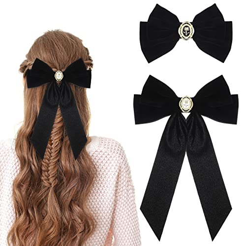 2 Stück Samt Haarschleife Damen Schwarze Haar Schleife Haarspange Krokodilklemme Großer Schleife Haare Schwarze Samtschleife Hair Accessories für Mädchen von Yolev