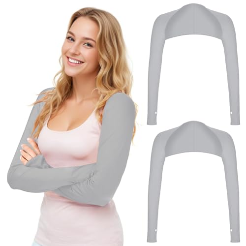 2 Stück UV-Schutz Bolero Damen Sonnenschutz Schal Armstulpen Eisseide Kühlschal Armmanschetten mit Fingerlöchern Fingerlose Handschuhe Ärmel (Gray) von Yolev