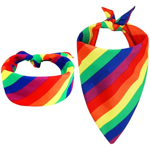 Yolev 2 Stück Regenbogen Bandanas 55 x 55cm Buntes Streifen Haarband Quadratisch LGBT Pride Bandana Zubehör Herren und Damen Gay Party Feier Kostüm Zubehör von Yolev