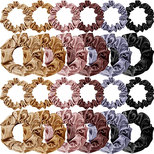 24 Stück Haargummis Scrunchie Damen Seide Haargummis Einfarbige Gummibänder Mädchen Pferdeschwanz Halter Weiche Satin Haargummis Lockiges Dünnes Haar Haarschmuck von Yolev