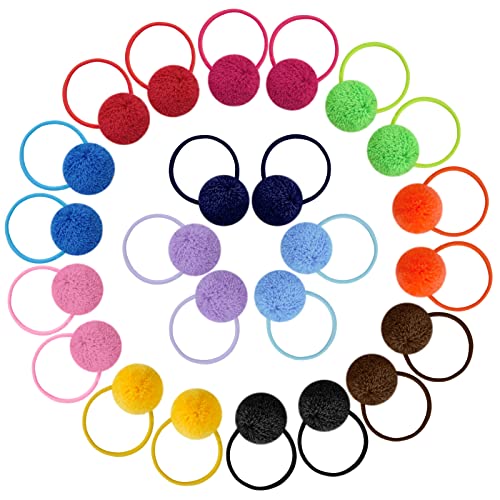 24 Stück Pom Pom Haargummis Mädchen Haargummi Flauschiges Pferdeschwanz Haarband Damen Mädchen Kinder Haarschmuck von Yolev