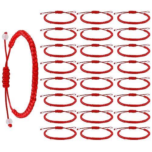 Yolev 24 Stück Rot Seil Armband Schutz Amulett Armband Rot Handgefertigtes Freundschaftsarmband Knoten Kabbalah Glück Männer Armband Glücksarmband Damen Freundschaftsbänder Kinder von Yolev