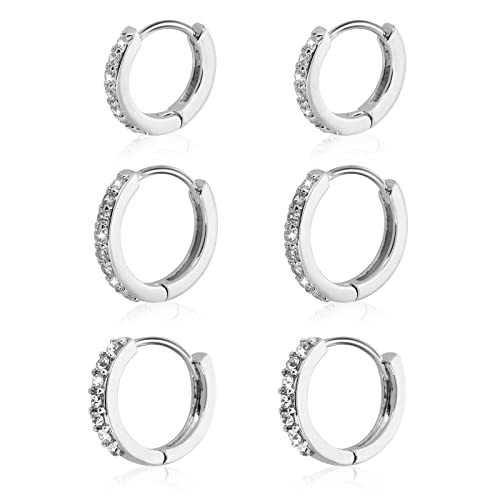 3 Paar Klein Creolen Silber Rund Damen Silberohrringe Zirkonia Kleine Creolen Set Damen Strass Creolen aus Ohrringe Kreolen Klein Silber Mann Hoop Earrings von Yolev