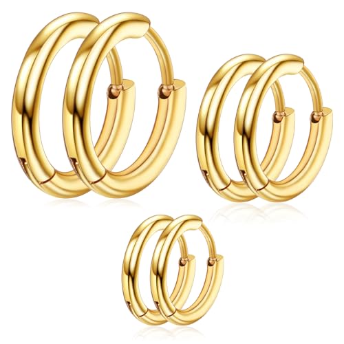 3 Paar Damen Creolen Gold Edelstahl Ohrringe 8/10/12mm Kleine Knorpelohrringe Damen Herren Mädchen Hypoallergene Ohrringe von Yolev