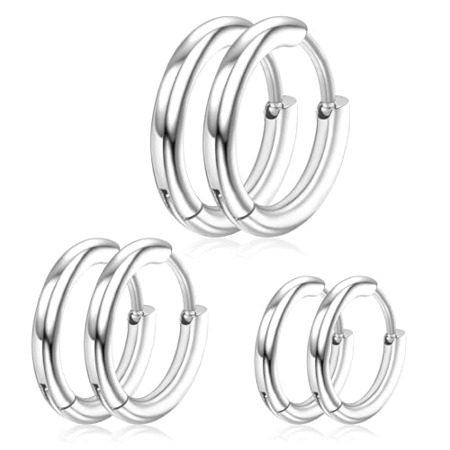 3 Paar Damen Creolen Silber Ohrringe aus Edelstahl 8/10/12mm Kleine Knorpelohrringe Huggies Ohrringe Damen Herren Mädchen Hypoallergene Ohrringe von Yolev