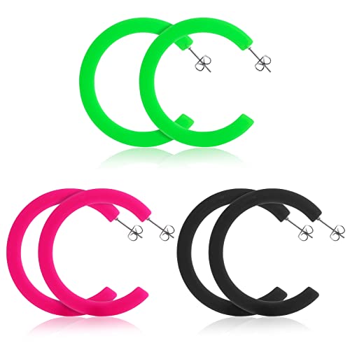 3 Paar Neon Ohrringe Anhänger Vintage Creolen Schwarz Bunt 80er Party Kostüm Zubehör Übertriebene 90er Jahre Outfit Damen Accessoires Earrings Aesthetic von Yolev