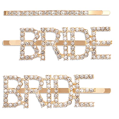 3 Stück Bride Strass Haarnadeln Damen Gold Bobby Pins Buchstaben Haarspangen Braut Hochzeit Haarschmuck Party Kopfbedeckung Zubehör von Yolev