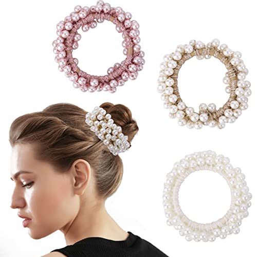 3 Stück Elastische Haargummis Damen - Perlen Haarseil Ausgefallene Perlen Pferdeschwanz Stirnbänder für Frauen Haargummis Scrunchies Mädchen Haarschmuck Damen von Yolev