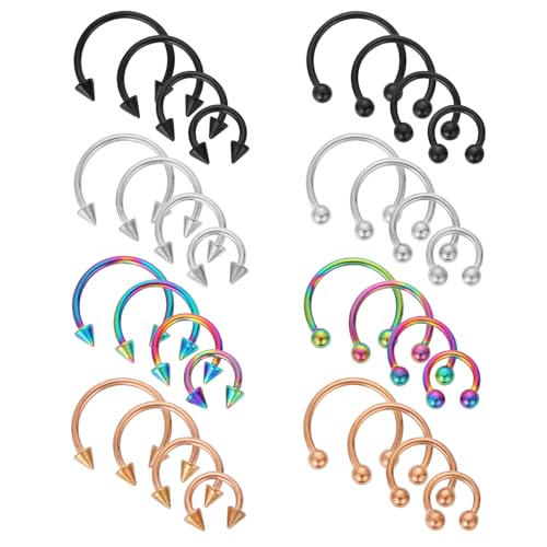 32 Stück Nasenpiercing Ring 18G Edelstahl Hufeisen Septum Verschiedene Größen Nasenseptum Chirurgenstahl Lippenpiercing Ring Damen Ohrringe Creolen Lippe Hufeisen Nasenring Septum Piercing von Yolev