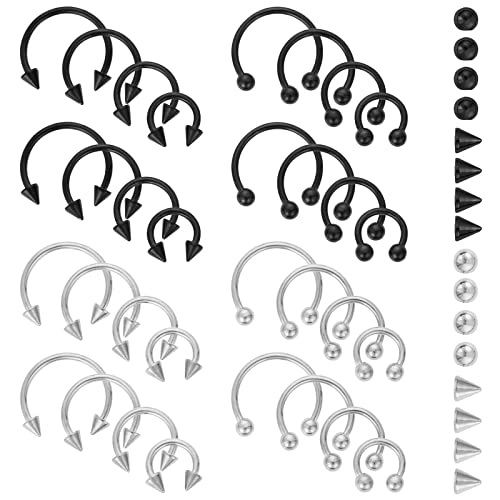 32 Stück Hufeisen Piercing Nasenpiercing Chirurgenstahl 14G Verschiedene Größen Hufeisenring Chirurgenstahl Nasenmembran Septum Piercing Set Creolen Frauen Männer Lächeln Piercing Schmuck Nasenring von Yolev