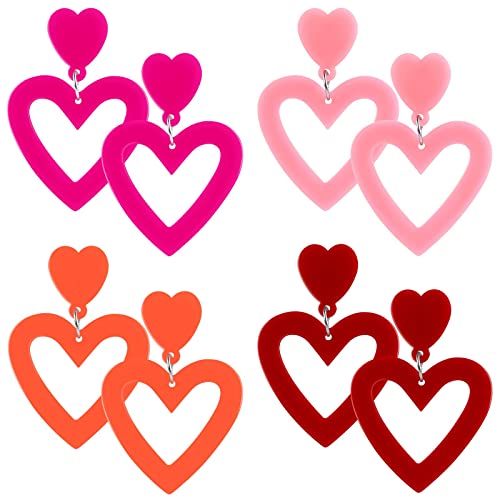 4 Paar Herz Acryl Ohrringe Neon 80er Jahre Damen Retro Bunt Süßigkeiten Leichte Statement für Party 90er Jahre Outfit Kostümzubehör Halloween von Yolev