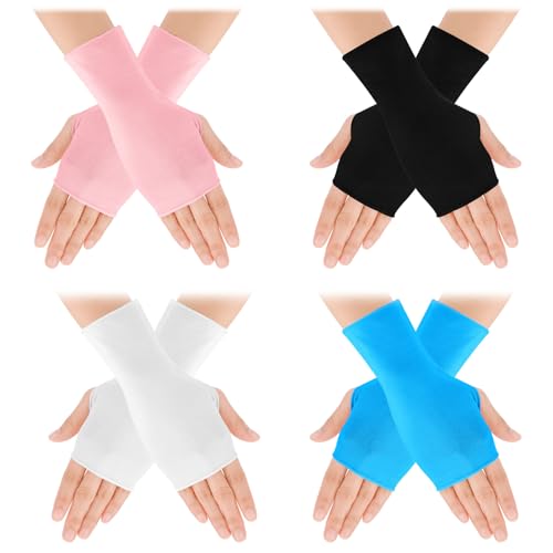 4 Paar Sunblock Fingerlose Handschuhe Sonnenschutzhandschuhe Damen Fingerless Gloves UV Schutz Handgelenklange Handschuhes Leichte Fingerlose Mädchen Anti Rutsch Sonnenschutz Fahren im Freien Sommer von Yolev