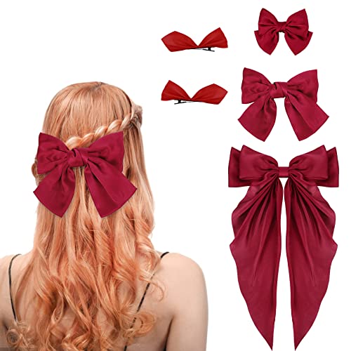 5 Stück Rote Haarschleife Haarspange Damen Haar Schleife Haarspangen Seide Satin Haarschleifen Lange Schwanz Haar Große Schleife Haare Haarspange Rote Schleife Haarschmuck Mädchen Hair Accessories von Yolev