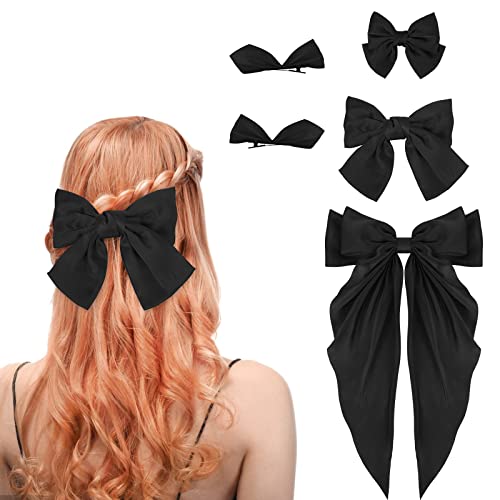 5 Stück Schwarz Haarschleife Damen Haar Schleife Seide Satin Haarschleifen Lange Schwanz Haar Große Schleife Haare Haarspange Schwarz Schleife Haarschmuck Mädchen Hair Accessories von Yolev