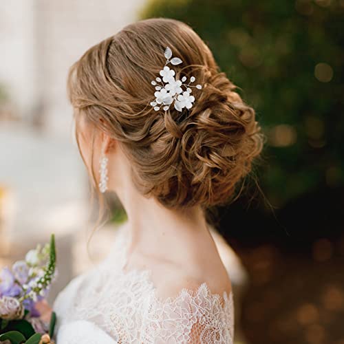 5 Stücke Blume Braut Haarspange Silber Blumen Perle Haarschmuck Perlen Weiß Hochzeit Silber Haarspangen Haar Blume Braut Haarnadeln Hochzeit Haarschmuck Kommunion Mädchen Brautschmuck Haare von Yolev